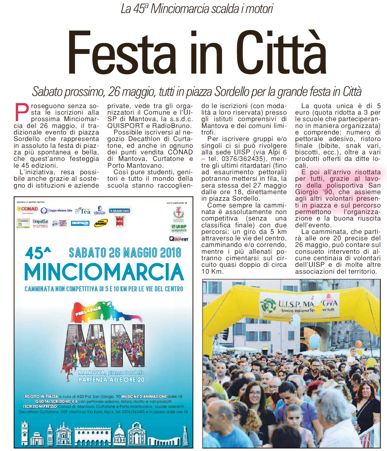 2018 05 19 gazzmn La 45ª Minciomarcia scalda i motori Festa in Città